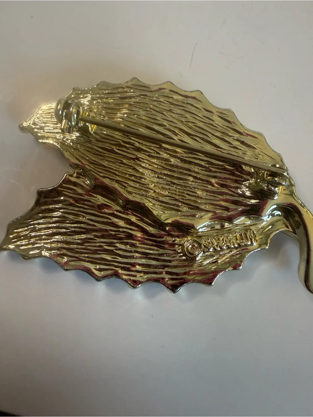 Vintage Sarah Coventry Wooded Treasures Brown Leaf Brooch Silver Tone Signed